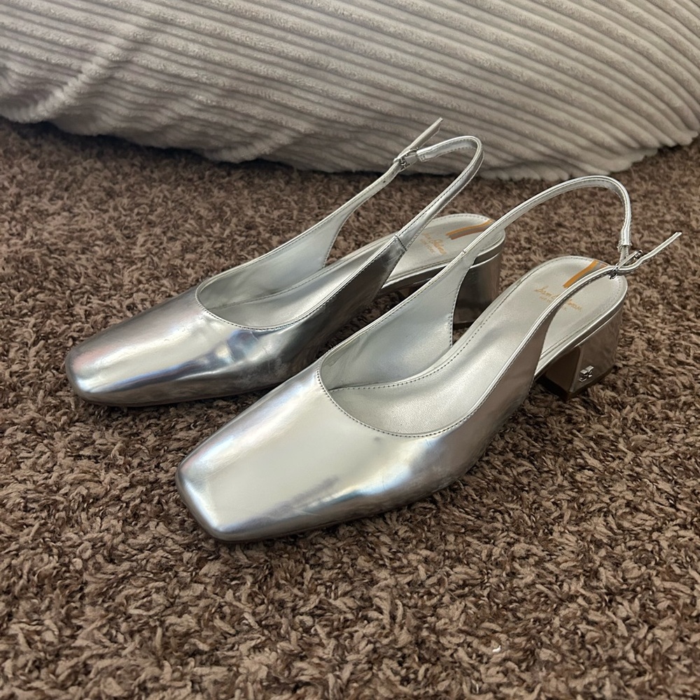Silver Sam Edelman Terra Slingback Heels